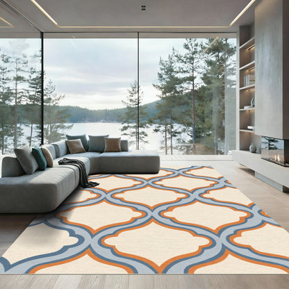 Classic Cream Blue Orange Arabesque Trellis Rug