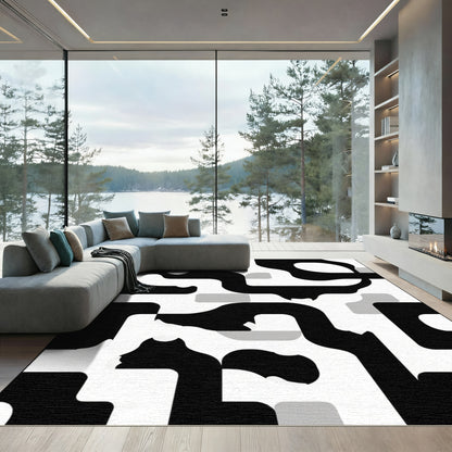 Abstract Black White Organic Flow Rug