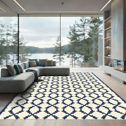 Cream Navy Arabesque Lattice Rug