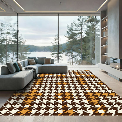 Brown Gold White Houndstooth Check Rug