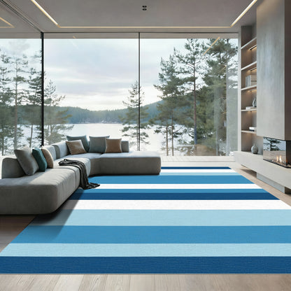 Serene Blue Ombre Horizontal Stripes Rug