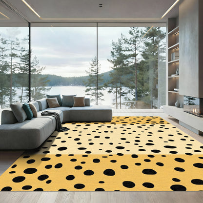 Yellow Black Polka Dot Stripe Rug