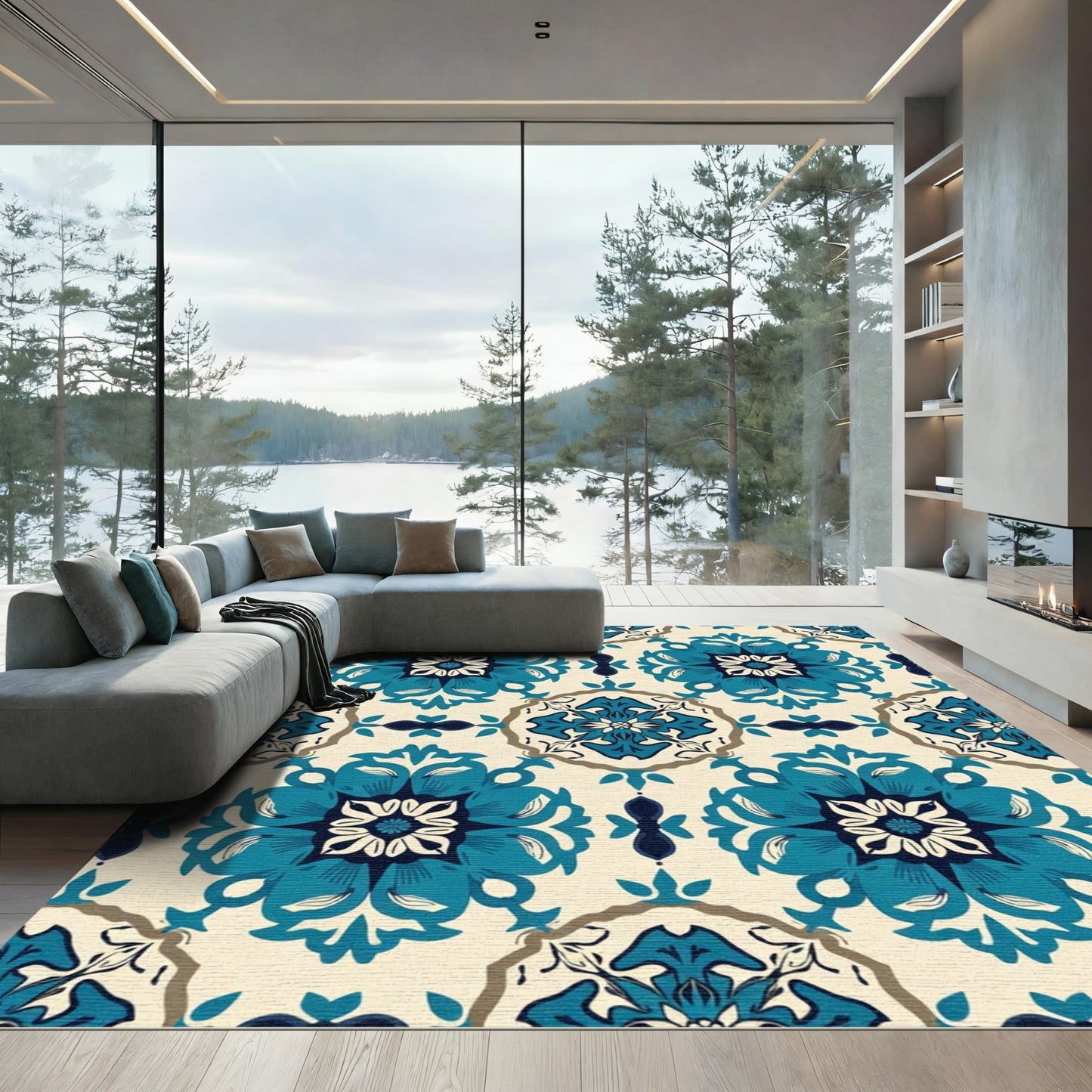Blue Teal Floral Medallion Artistry Rug