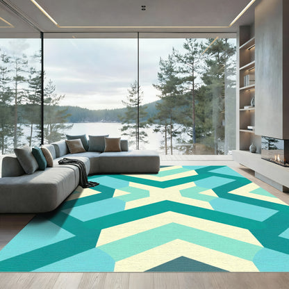 Teal Aqua Geometric Chevron Rug