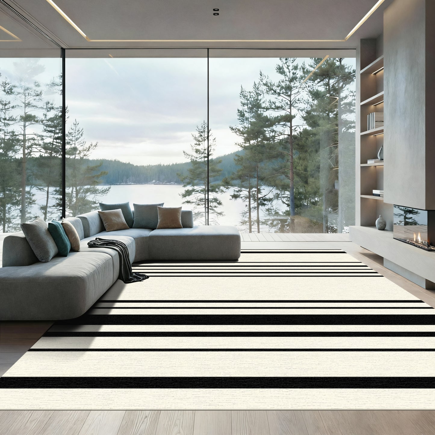 Cream and Black Striped Harmony Rug