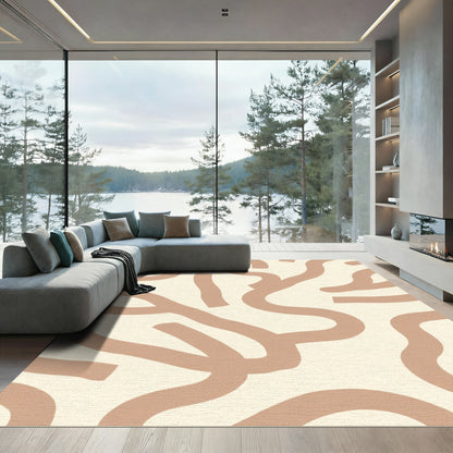Abstract Tan Swirls Beige Rug
