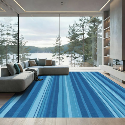 Deep Blue Watercolor Stripe Collection Rug