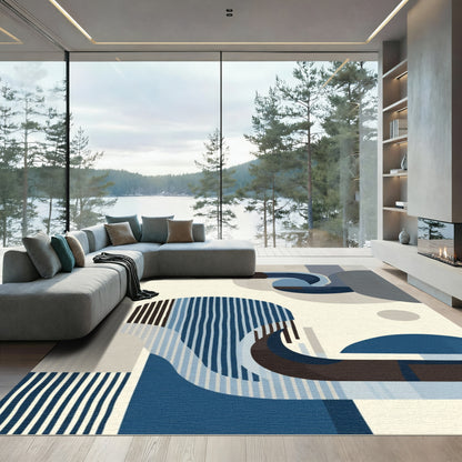 Mid Blue Abstract Serpent Circles Rug