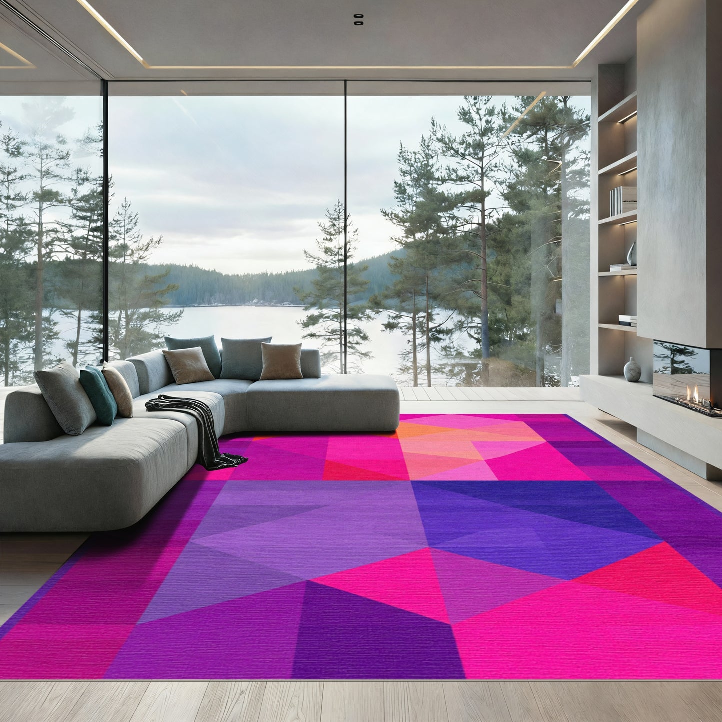 Vibrant Geometric Color Block Polygon Rug
