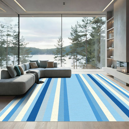 Striped Blue Cream Vertical Bands Rug