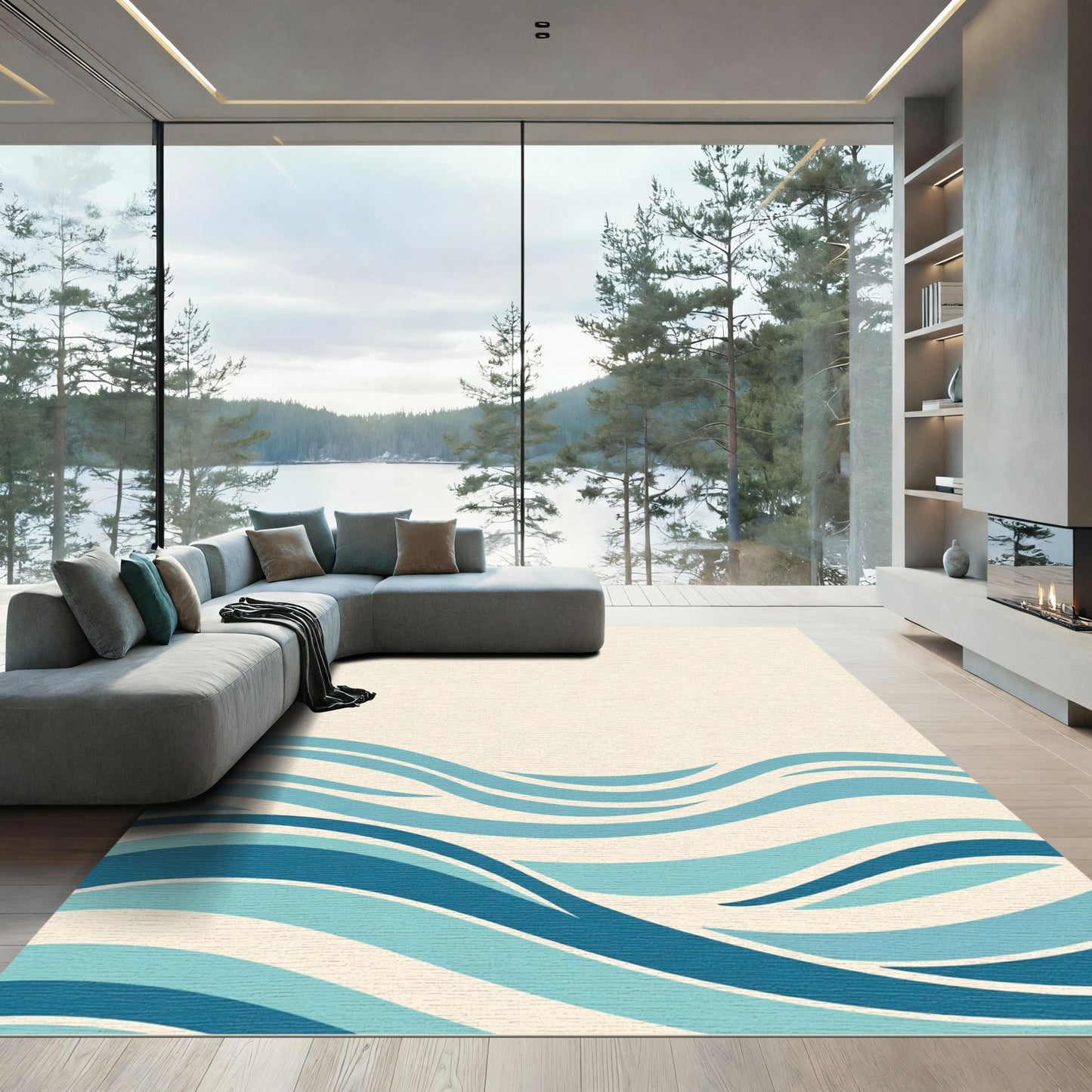 Classic Coastal Blue Wave Rug