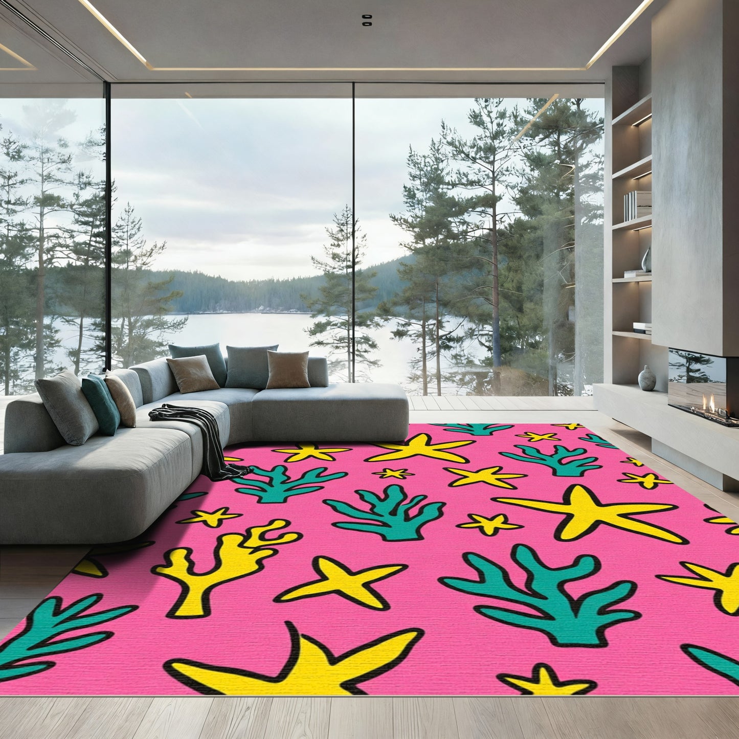 Pink Yellow Coral Starfish Collection Rug