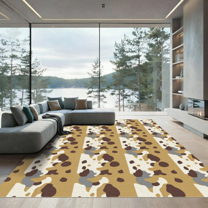 Brown Gold Abstract Organic Blocks Rug