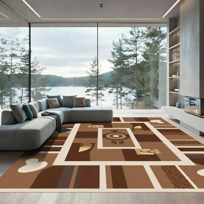 Brown Abstract Geometric Shapes Rug