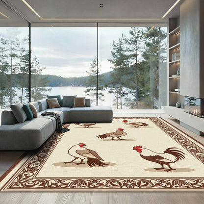 Brown and Cream Rooster Collage Rug