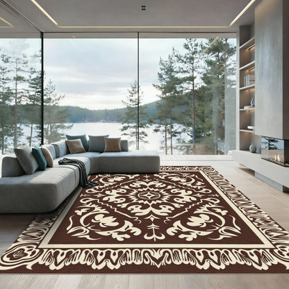 Brown Cream Floral Central Medallion Rug
