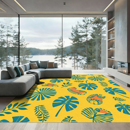 Bright Yellow Tropical Leaf Collage Rug