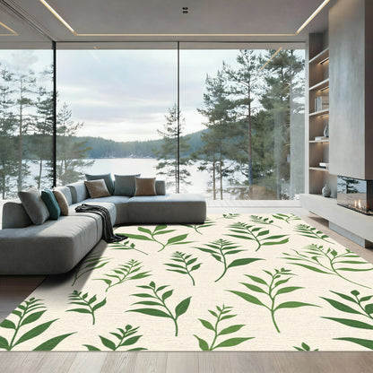 Green Leafy Branches Botanical Pattern Rug