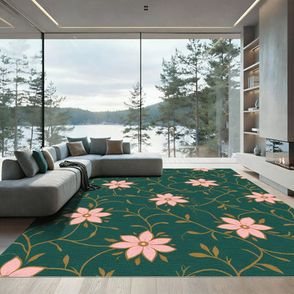 Pink Blossom Vine Emerald Cover Rug