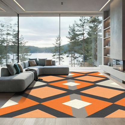 Modern Orange Diamond Geometric Rug