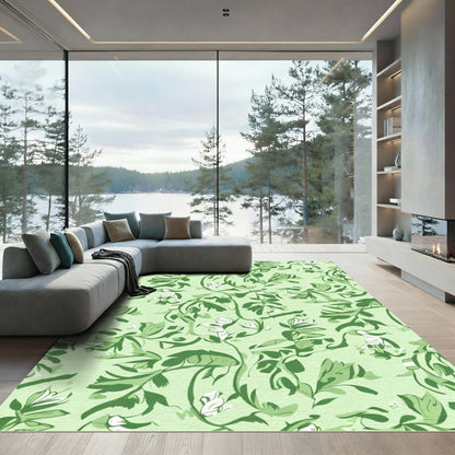 Delicate Green Floral Botanical Arrangement Rug