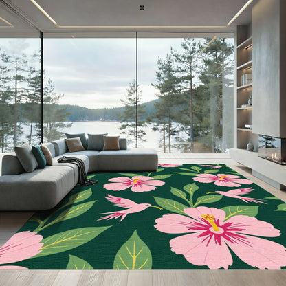 Pink Hibiscus Hummingbird Garden Rug