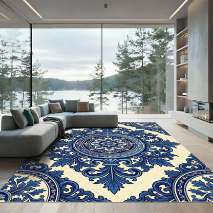 Elegant Blue Scroll Medallion Rug
