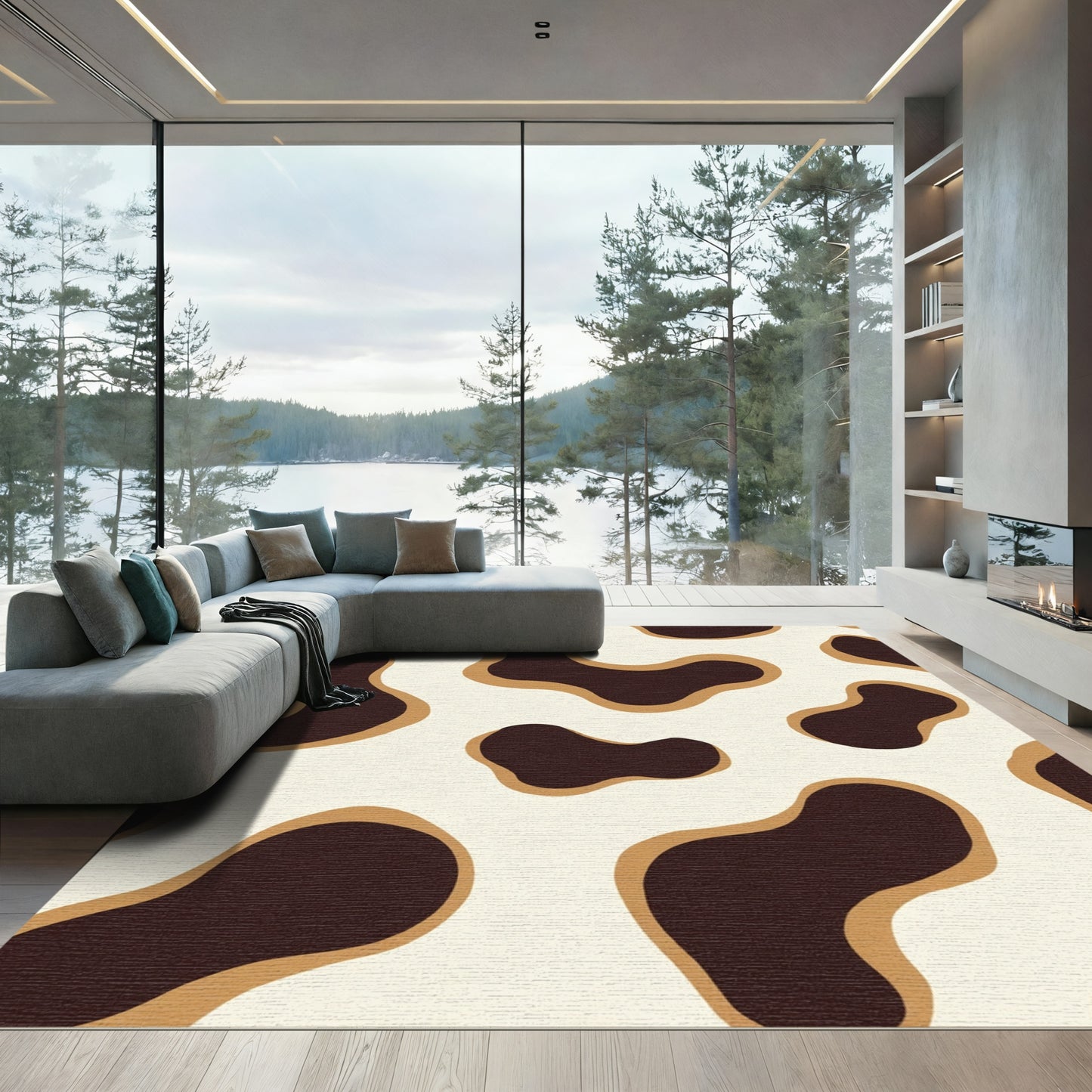 Brown and Cream Cow Print Spots Rug