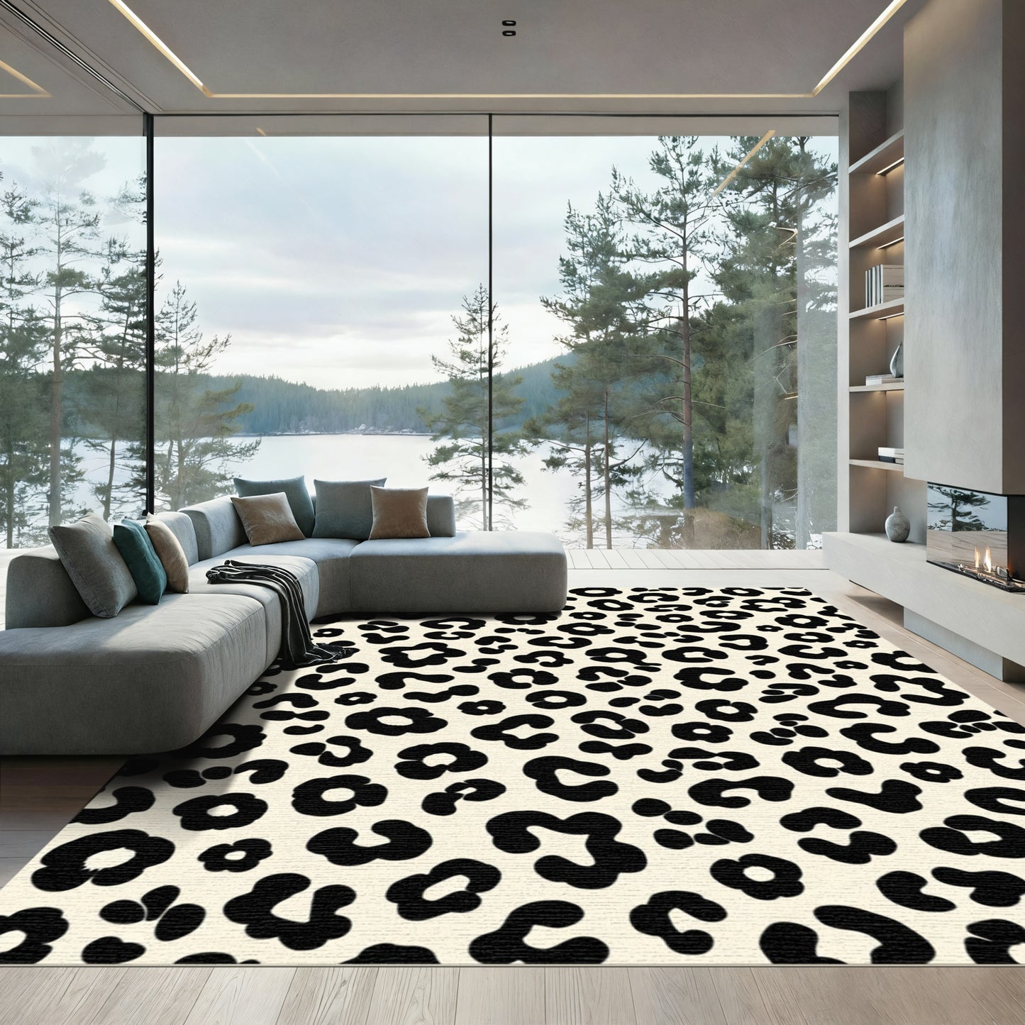 Cream Black Feline Spots Rug