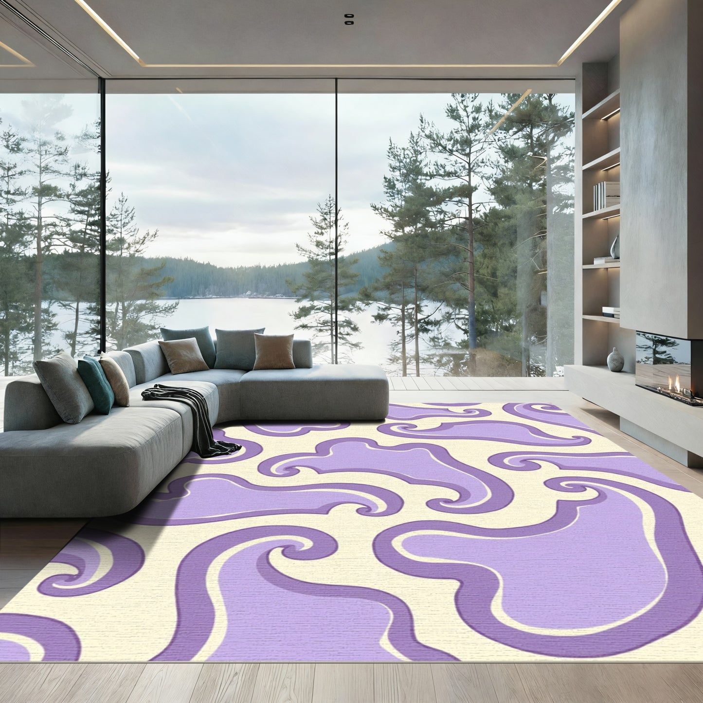 Lavender Swirl Abstract Shapes Rug