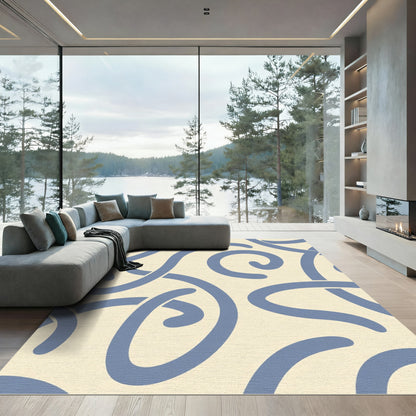 Soft Blue Swirl Serpentine Abstract Rug