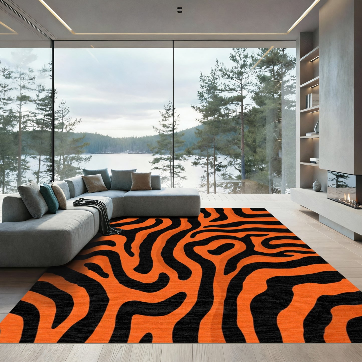 Bold Orange Tiger Stripes Rug