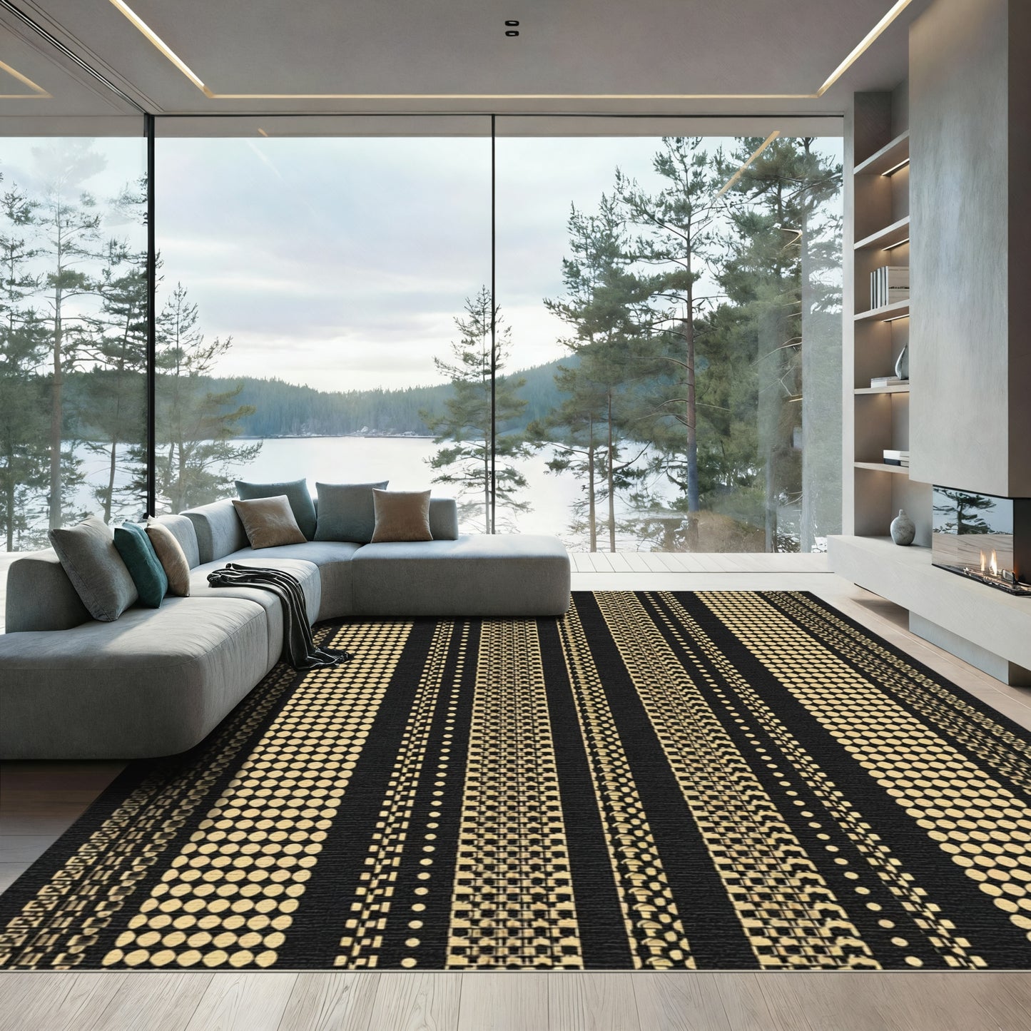 Golden Geometric Stripe Variety Rug
