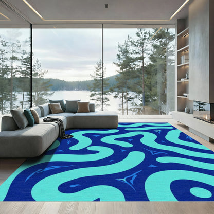 Deep Blue Abstract Organic Swirl Rug