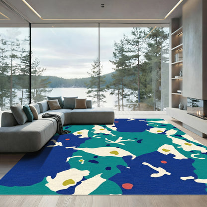 Abstract Blue Teal Organic Shapes Rug