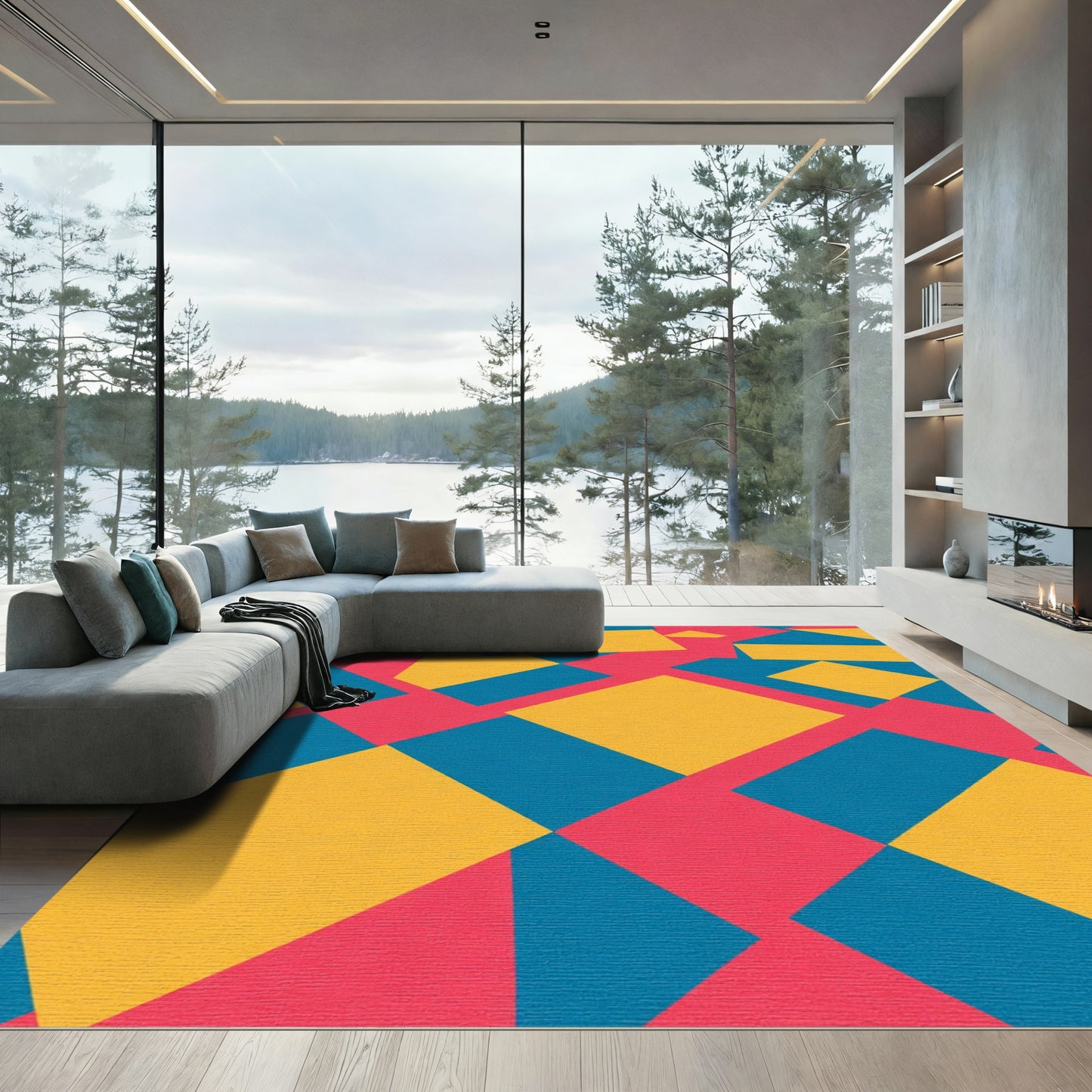 Crimson Teal Yellow Geometric Layla Rug