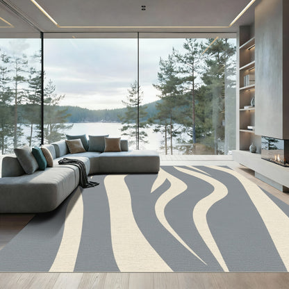 Gray Cream Abstract Swirl Wave Rug