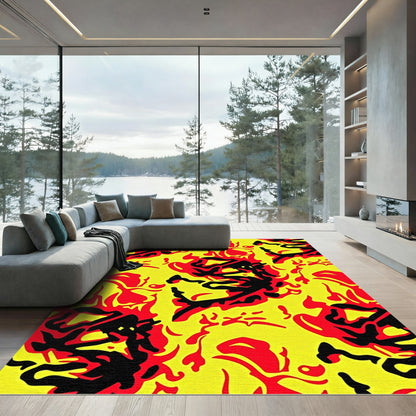 Bold Yellow Red Black Abstract Flames Rug
