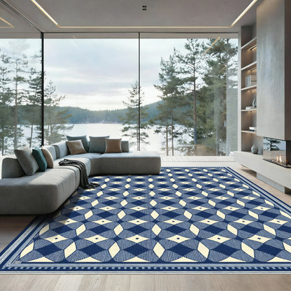 Deep Blue Interlocking Diamond Border Rug