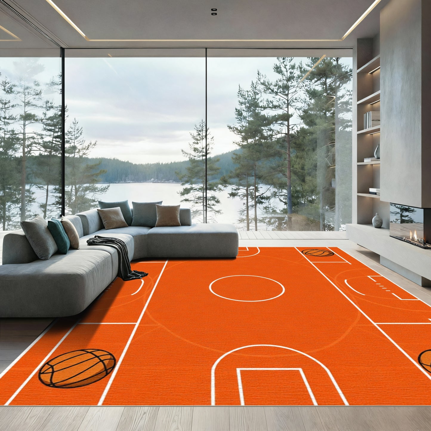 Retro Basketball Court Scene Rug