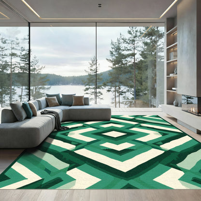 Emerald Geometric Diamond Abstraction Rug