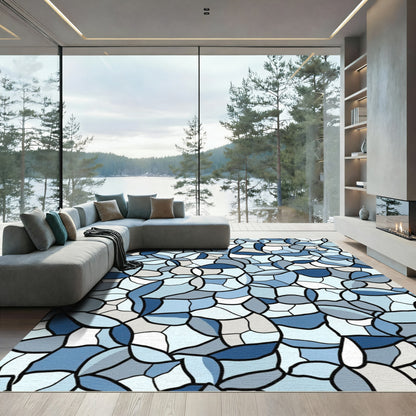 Tonal Blue Organic Mosaic Shape Rug