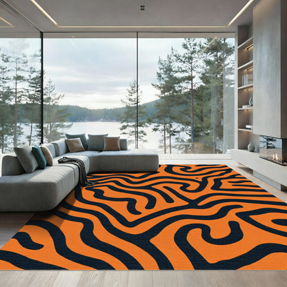 Bold Orange Black Swirl Stripes Rug