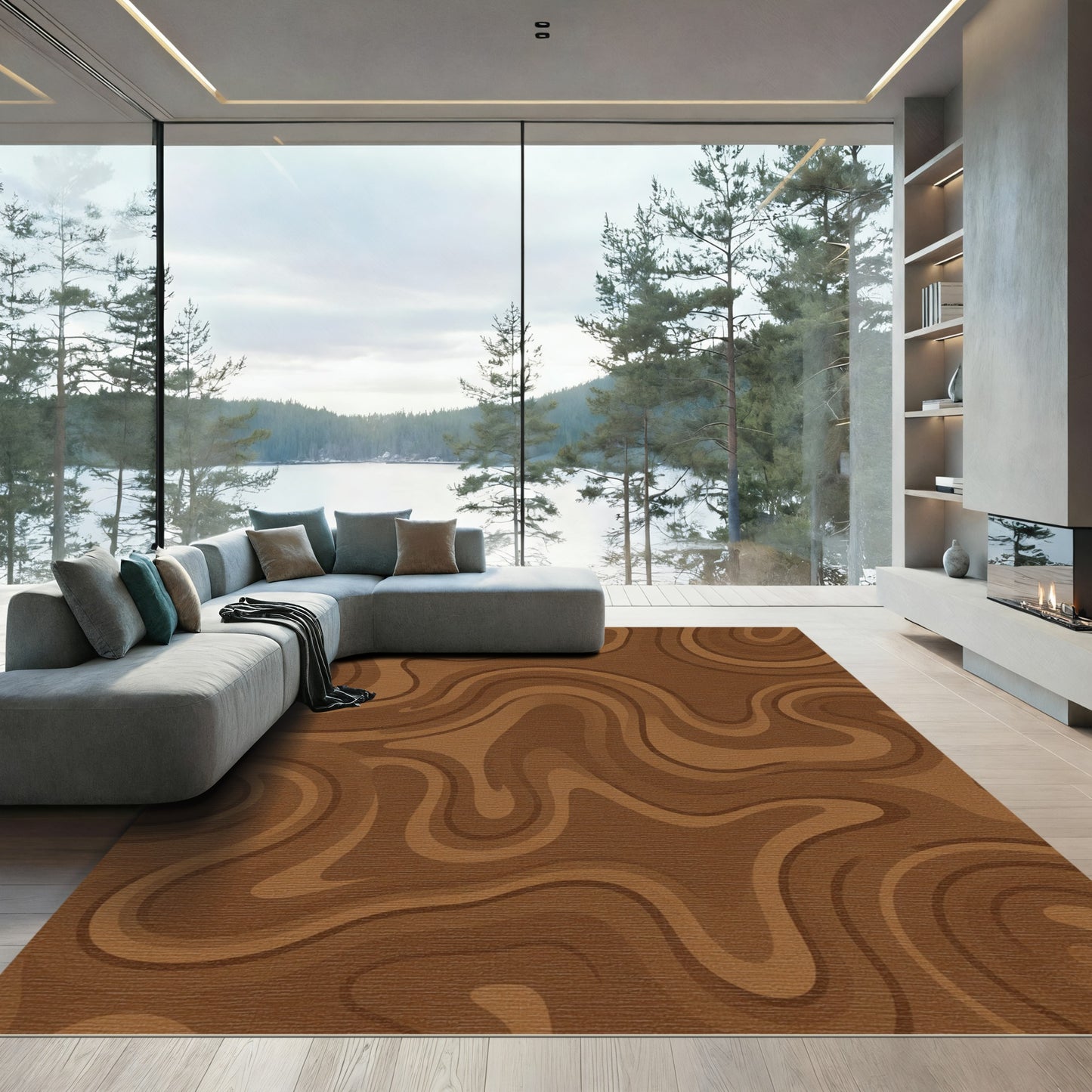Rich Chocolate Waves Abstract Texture Rug