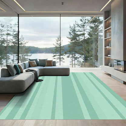 Muted Green Vertical Stripe Composition Rug