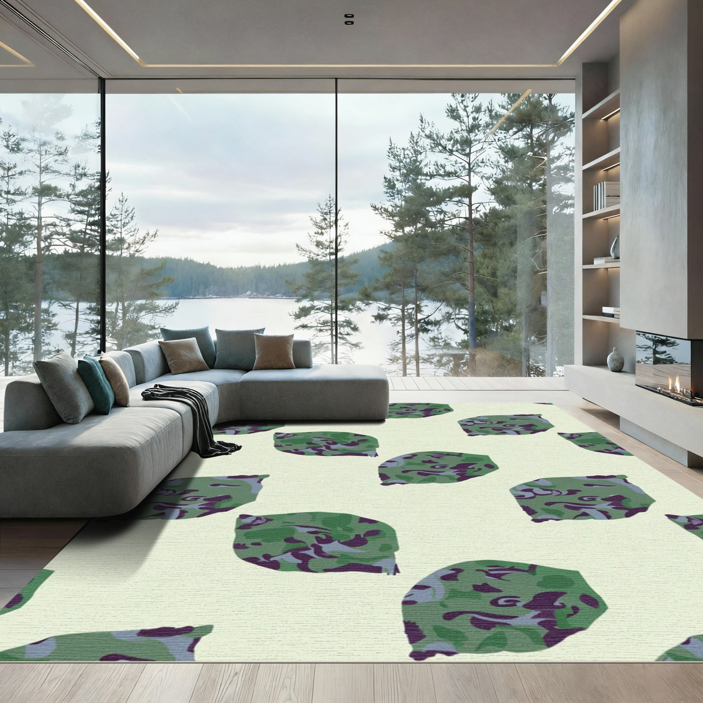 Green Camo Leaf Scatter Rug