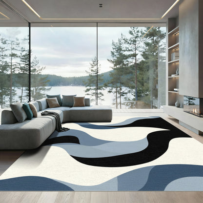 Modern Blue Wave Abstract Rug