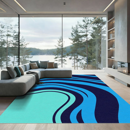Oceanic Blue Flowing Stripes Rug
