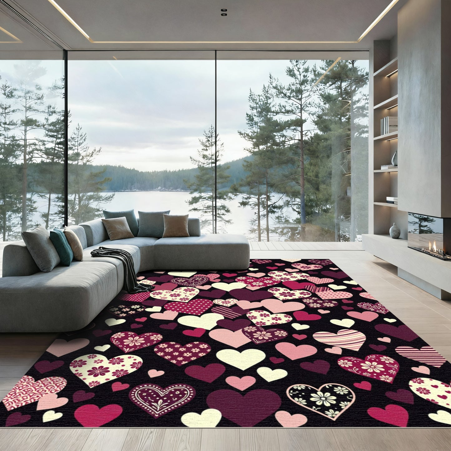 Heart Medley Crimson Flower Heart Rug