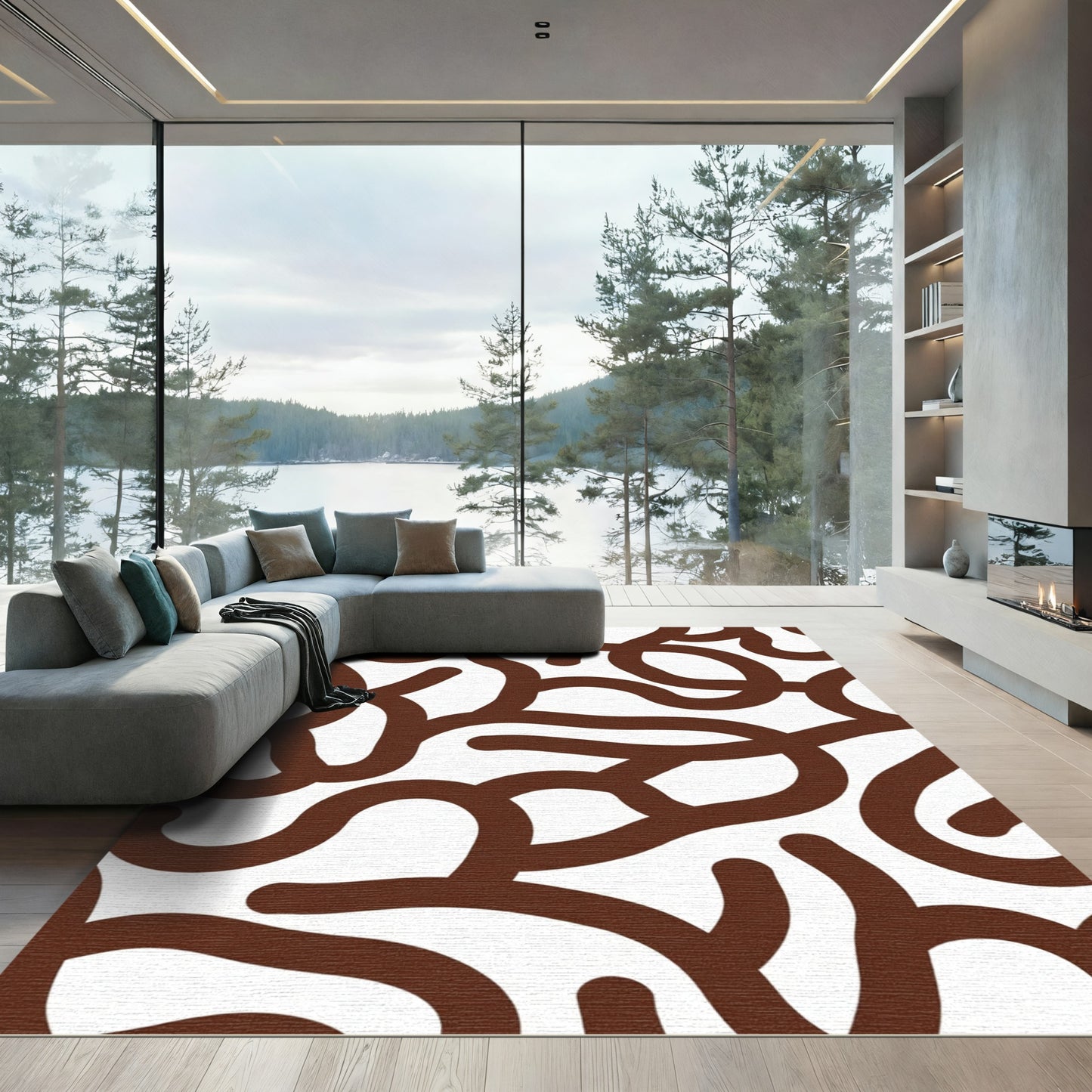 Chocolate Abstract Wavy Lines Rug